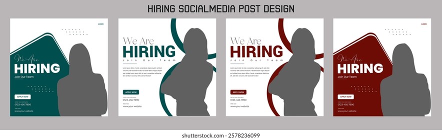 Clean and simple employee hiring social media post banner template. We want a minimalistic flyer template with large text. We're hiring. We're pursuing creative concepts. Hiring for creative work.