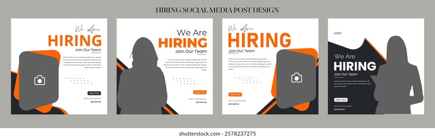 Clean and simple employee hiring social media post banner template. We want a minimalistic flyer template with large text. We're hiring. We're pursuing creative concepts. Hiring for creative work.