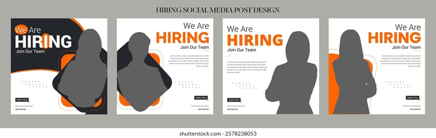 Clean and simple employee hiring social media post banner template. We want a minimalistic flyer template with large text. We're hiring. We're pursuing creative concepts. Hiring for creative work.