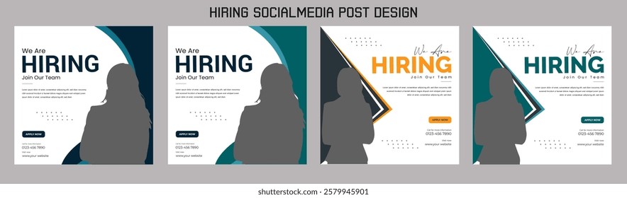 Clean and simple employee hiring social media post banner template. We want a minimalistic flyer template with large text. We're hiring. We're pursuing creative concepts. Hiring for creative work.