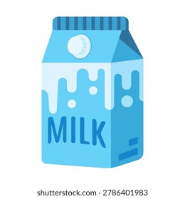 Clean and simple flat design of a blue milk carton with cap, representing fresh daily dairy beverage.