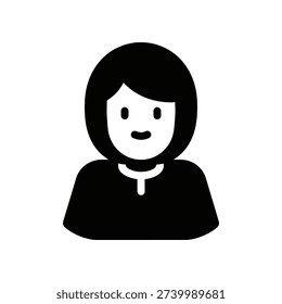 Clean and simple flat design cartoon woman face icon with neutral expression, perfect for apps, websites, and modern graphic design projects.