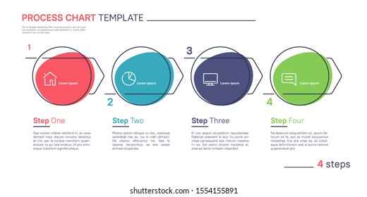 Clean and simple flat style linear vector infographic process chart template. Four steps.