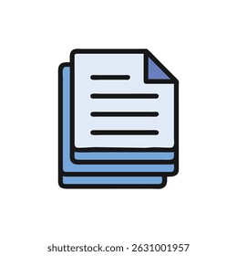 A clean and simple flat vector icon of stacked documents. Light blue and white with black outlines.