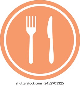 "Clean and simple fork and knife icon in circle."