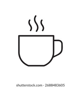 Un gráfico limpio y simple de una taza de café, presentado como un icono. Este diseño está aislado en un fondo blanco para una fácil integración.