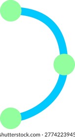 A clean and simple graphic design featuring a cyan arc connecting three lime green points representing a conceptual data network.