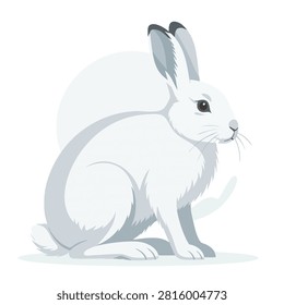 A clean and simple graphic design of a white rabbit in a seated position with subtle grey shading and soft lines