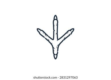 A clean and simple graphic illustration of a bird footprint in a hand-drawn style on a white background.