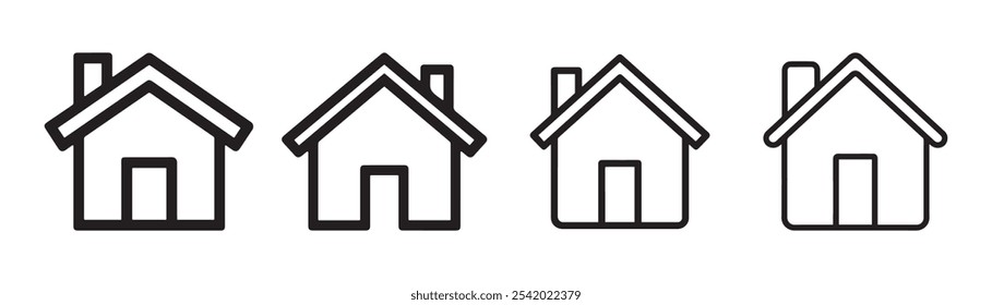 Clean and simple house icons in various styles ideal for real estate, web design, and digital projects available in high-quality vector format for creative and professional use.