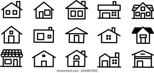 A clean and simple house silhouette in black, perfect for use in web icons, mobile apps, infographics, and real estate branding.