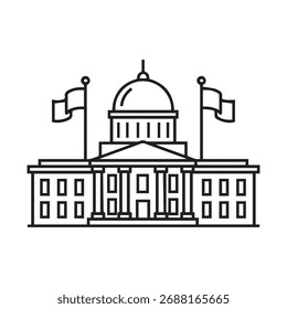 Ein sauberes und einfaches Symbol, das ein Parlamentsgebäude darstellt, das einzeln auf weißem Hintergrund für eine vielseitige Nutzung präsentiert wird.