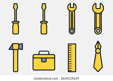 Clean, simple icons of various hand tools, including a hammer and wrench, ideal for DIY, construction, or repair projects. Perfect for website or app use.