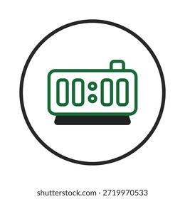 A clean and simple illustration depicting a digital clock set to midnight. Its minimalist design makes it suitable for use in interface design as an icon, a symbol for time management, or as a