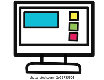 Uma ilustração simples e clara de um monitor de computador desktop, exibindo uma interface de usuário genérica