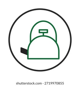 Uma ilustração limpa e simples de uma chaleira é apresentada de forma estilizada, com um contorno elegante e design minimalista. A chaleira está contida dentro de um quadro circular, enfatizando sua