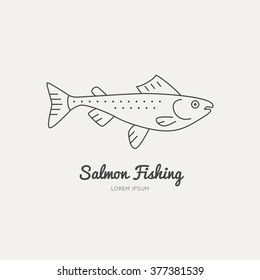 Clean and simple illustration of a salmon. Vector line style element. Fishing concept or restaurant menu label.