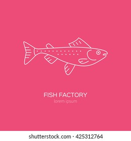 Clean and simple illustration of a salmon. Vector line style element. Fishing concept or restaurant menu label.