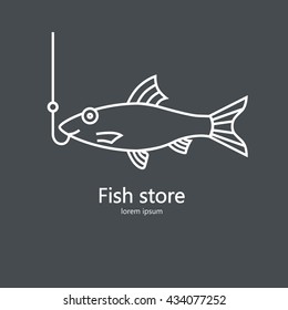 Clean and simple illustration of a salmon. Vector line style element. Fishing concept or restaurant menu label.