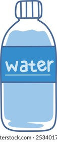 A clean and simple illustration of a water bottle, featuring a minimalistic blue design and clear "water" label. Perfect for hydration, health, eco-friendly, or lifestyle visuals