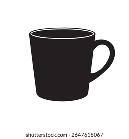 A clean and simple image featuring a black coffee mug in silhouette style against a white background.