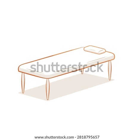 A clean and simple isometric illustration of a massage table with a headrest pillow for spa and wellness therapy concepts.