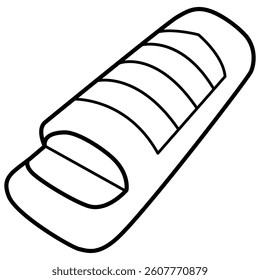 A clean and simple line art icon of a sleeping bag, ideal for outdoor, camping, or travel-themed designs. Hand-drawn for a natural, cohesive look.