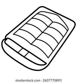A clean and simple line art icon of a sleeping bag, ideal for outdoor, camping, or travel-themed designs. Hand-drawn for a natural, cohesive look.
