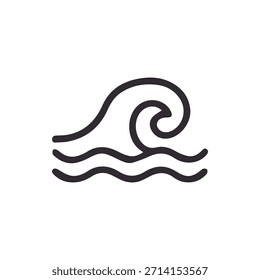 Un ícono de arte lineal limpio y simple que representa una cresta ondulatoria sobre las Pequeñas ondas, perfecto para temas marinos o diseños relacionados con el agua.