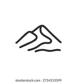 Un icono de arte lineal limpio y simple que representa picos de montaña abstractos perfectos para temas de naturaleza, viajes de aventura y diseños de actividades al aire libre