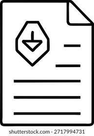 Ícone de arte de linha simples e limpo que representa um documento com uma seta de download. Perfeito para sites, aplicativos e interfaces de usuário. Facilmente adaptável a vários estilos de marca. Gráficos vetoriais de alta resolução para imagens nítidas e claras.