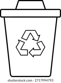 Ícone de arte de linha simples e limpo de uma lixeira. Perfeito para sites, aplicativos e apresentações focadas em temas ambientais, iniciativas de reciclagem e gerenciamento de resíduos. O design em preto e branco é versátil e facilmente incorporado em vários projetos. Baixe esta ilustração vetorial de alta qualidade hoje!