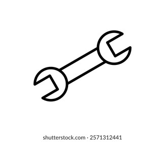 Clean, simple line art illustration of a wrench. Perfect for websites, apps, or presentations needing a repair, maintenance, or tools icon.  Versatile and easily scalable for various applications.