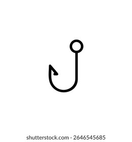 Uma representação de arte de linha limpa e simples de um anzol de pesca farpado. Vetor minimalista para pesca e hobbies.