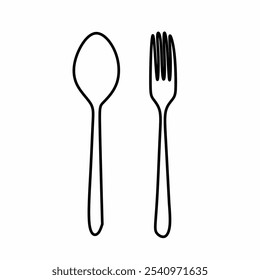 A clean and simple line art vector illustration of a fork and spoon, perfect for culinary or dining-themed designs. Ideal for menus, icons, or food-related graphics