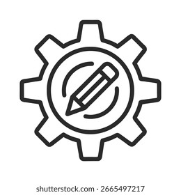Um desenho de linha simples e limpo de uma engrenagem mecânica, perfeito para diagramas técnicos, marca industrial ou conceitos mecânicos.