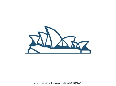 A clean and simple linear vector drawing of the iconic Sydney Opera House landmark isolated on a white background