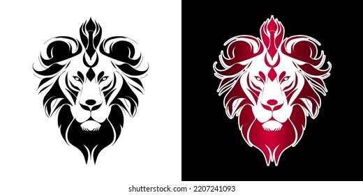 Clean simple Lion head logo, minimalist logo, digital illustration.