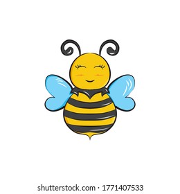 clean and simple logo, bee logo. yellow fun bee with fat body and cute face