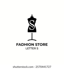 A clean and simple logo combining a mannequin dress with the letter "S," perfect for fashion stores, boutiques, and clothing brand identity with names starting with an "S."