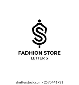 A clean and simple logo combining a mannequin dress with the letter "S," perfect for fashion stores, boutiques, and clothing brand identity with names starting with an "S."