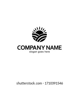 Clean and simple logo mark depicting the farm fields and rising sun for agricultural small business or large company