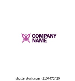 Marca de logotipo limpia y sencilla con símbolo de letra estilizada X en forma de mariposa púrpura