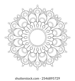 A clean and simple mandala  design with a central circle and round shape colouring page 