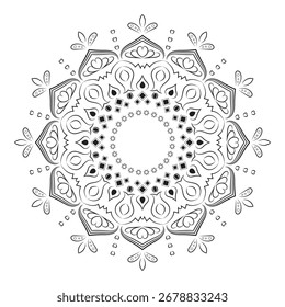Um design de mandala limpo e simples com detalhes de coração em um estilo preto e branco redondo