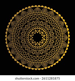 clean simple mandala one color gold on black background.