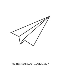 Clean and simple minimalist monochrome vector illustration of a paper airplane in line art style. Ideal for icons, logos, digital media, and modern graphic projects. Suitable for both print and web us