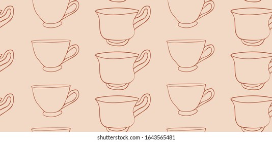 clean and simple minimalistic vintage coffee mug silhouette pattern. seamless and vector, tan background