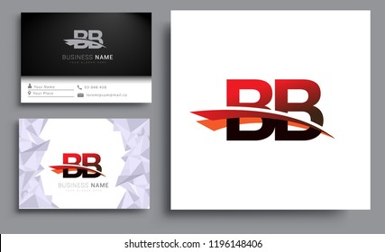 Clean and simple modern business card Business Card Template, initial letter BB logotype company name colored black and red swoosh design. Vector sets for business identity