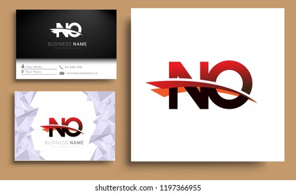 Clean and simple modern business card Business Card Template, initial letter NO logotype company name colored black and red swoosh design. Vector sets for business identity